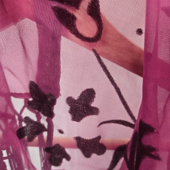 INC Burgundy Wine Sheer Velvet Floral Burnout Whimsigoth Tassel Scarf One Size - Picture 12 of 12